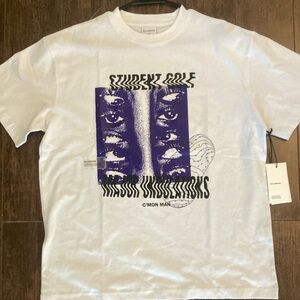 NWT Students Golf White & Purple Graphic T-Shirt. Mens medium.
